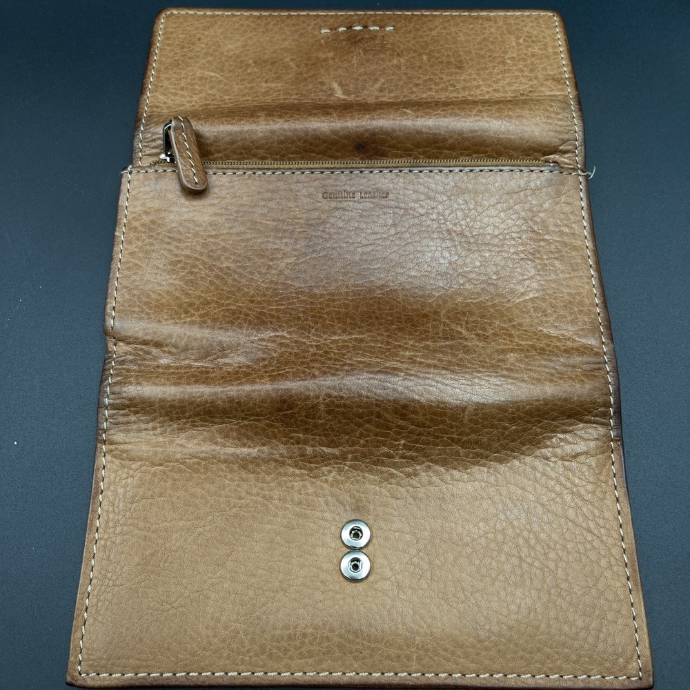Vintage Fossil Brown Leather Clutch Wallet Checkbook Organizer Snap Closure - Picture 5 of 12